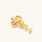 24K gold-plated clubs pendant with baroque floral engravings, scroll banner, ornate bail, and box chain. 40mm.